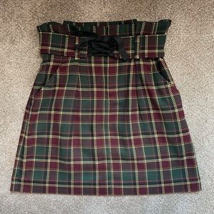 Maison Scotch & Soda Stargazer Green and Burgundy plaid skirt